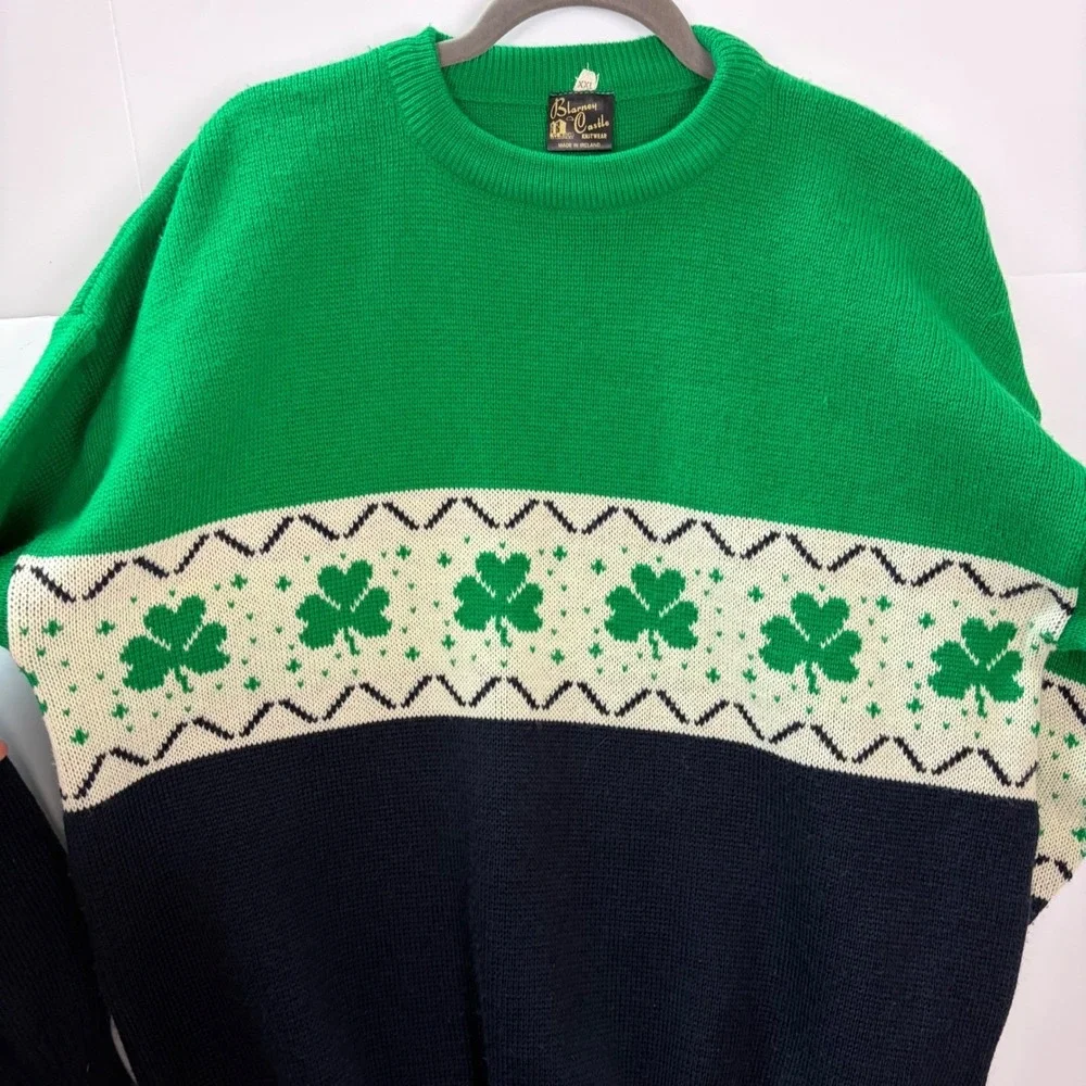 Blarney Castle Knitwear Shamrock Sweater Green Navy White Mens XXL Ireland